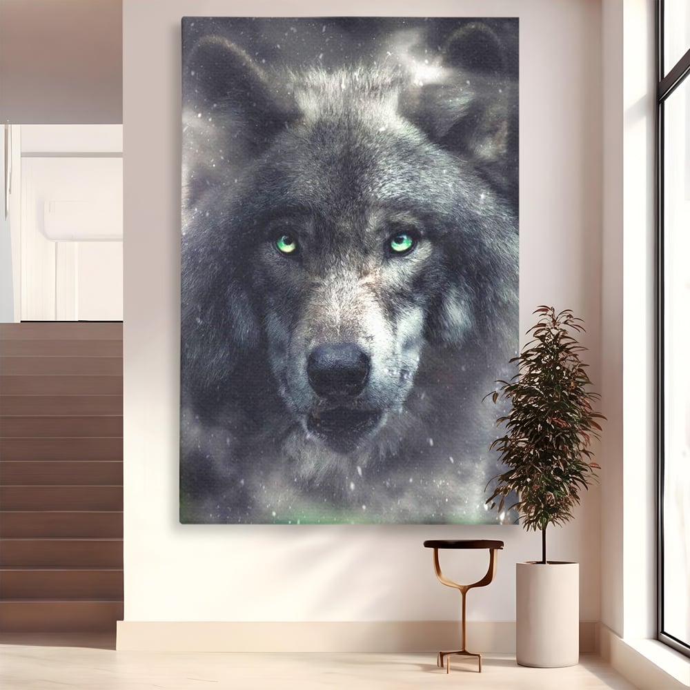 Tablou canvas cu tablou canvas cu cap de lup, fara rama, pe sasiu de lemn